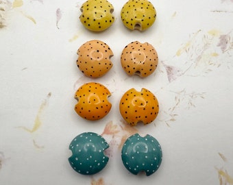 Polka Dot Small Stoneware Lentil Beads by Damyanah Studio, Four Colors to Chose From in Sets of Two
