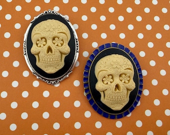 Day of the Dead Brooch, Día de los Muertos, Silver Plate or Patina