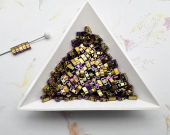 Miyuki Half Tila Beads: Purple Gold Iris, 5x2.3mm, 7.8g Tube