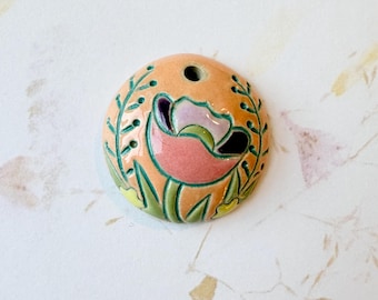 Field Poppy Small Domed Pendant, Stoneware Pendants, Golem Design Studio