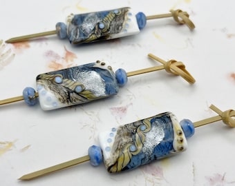 Blue Stardust Kalera Focal Bead With Blue Faceted Spacer Beads, Venetian and Czech Glass