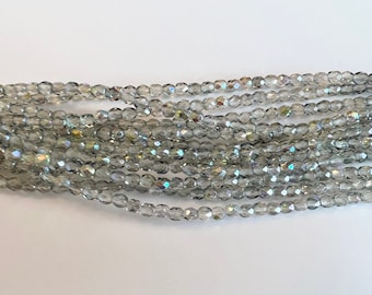 4mm  Crystal Blue Rainbow Fire Polish Beads, Round Faceted 4mm Fire Polish Beads, 50 Beads Per Strand