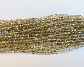 4mm Light Sapphire Celsian Fire Polish Beads, Round Faceted 4mm Fire Polish Beads, 50 Beads Per Strand