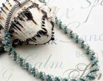 Sea Breeze Necklace, The Sea in Swirling Motion Necklace, Ocean Foam and Deep Silver with Turquoise Dreams of a Beautiful Day at the Beach