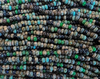 NEW! 6/o Aged Earth Tones Picasso Mix, Czech Glass Seed Beads, 4mm Seed Beads, 20 Inch Strand, Approximately 150 Per Strand, 13 Grams