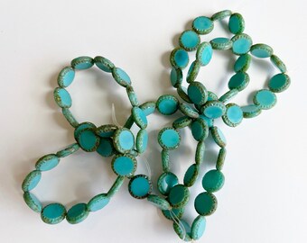 Mayan Sun, 12mm, Turquoise Blue Opaque with Picasso Finish, Table Cut Czech Glass, 10 Pieces