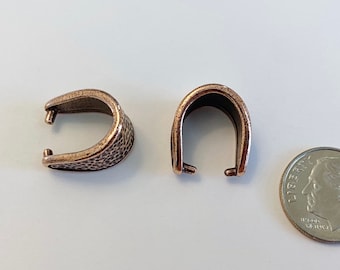 Tierra Cast Pinch Bail, Hammertone Antique Copper, Two Sided Hammertone Design, Bails For Kumihimo