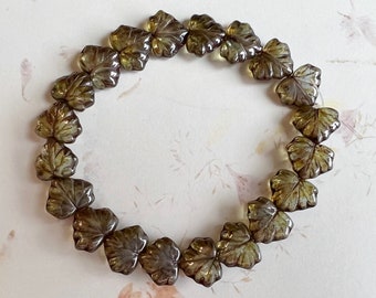 Maple Leaf Beads 13x11mm, Green Transparent with Silver Luster Maple Leaf Beads, Order 10 or 20 Pieces