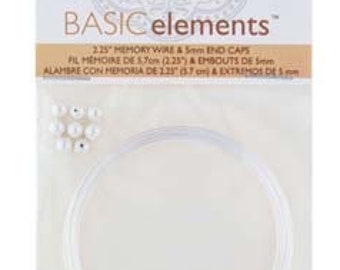 Silver Tone Memory Wire Kit for Making Bracelets, 2.25 Inch Memory Wire With 8 5mm End Caps