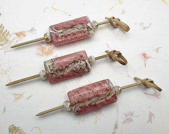 Kalera Focal Bead with Pink Desert Tones and Faceted Spacer Beads, Artisan Lampwork Beads, Venetian and Murano Glass