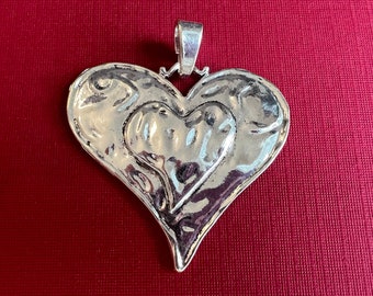 Tibetan Silver Double Heart Pendant, Silver Pendant with Bail, Valentines Day, Pendant Only