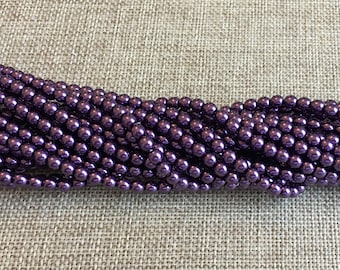 Purple Violet, Shiny 4mm Glass Pearls, 120 Pearls Per Strand