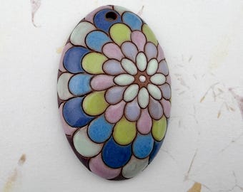 Peacock Terra Cotta Pendant: Domed Oval Bead, Bulgaria