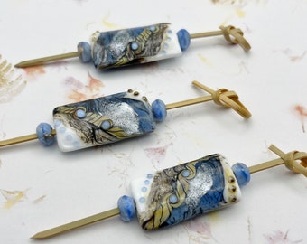 Sweet Blue Stardust Kalera Focal Bead With Blue Faceted Spacer Beads, Venetian and Czech Glass