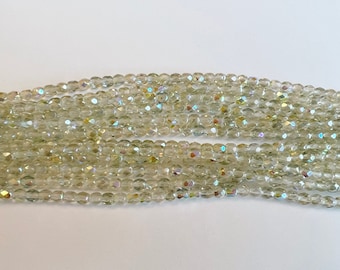 4mm  Crystal Green Rainbow Fire Polish Beads, Round Faceted 4mm Fire Polish Beads, 50 Beads Per Strand