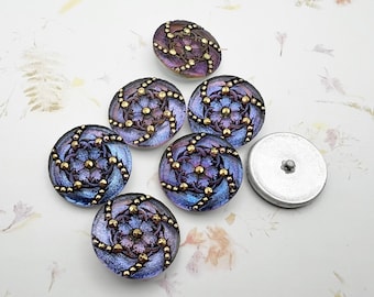 Hurricane Design, 32mm Round Button, Volcano with Gold Accents, Shank Button, Czech Pressed Glass Buttons