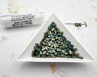 Half Tila, Matte Metallic Patina Iris, Miyuki Half Tila in Tubes, 7.8 GM Tubes, Half Cut 5x2.3mm, 2 Hole Tila