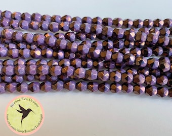 6mm Fire Polish Duet Purple Vega, 6mm Fire Polish Beads, Faceted 6mm Fire Polish Beads, 25 Beads Per Strand