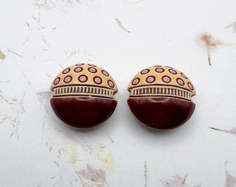 NEW! Set of Two, Medium Lentil Shaped Beads, Hand Stamped and Glazed Stoneware Beads, Hand Crafted Artisan Stoneware Beads