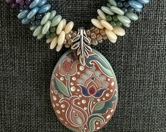 Summer Jasmine Necklace, Features Artisan Beads and Color Blocking