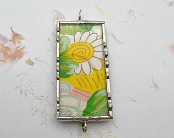 Vintage Kimono Fabric Pendant, Mixed Media Pendant, Two Sided Design Both Using Vintage Fabric From Kimono