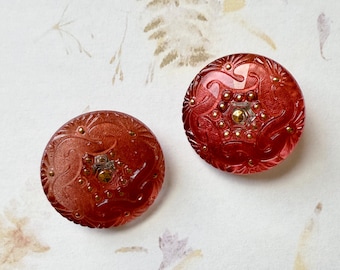 Rose Gold Czech Glass Spiral Button, Gold Accents (27mm)