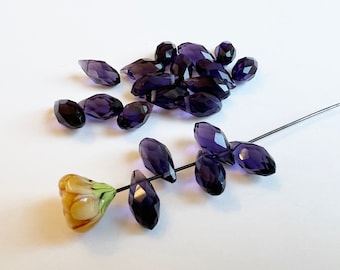 Amethyst Crystal Faceted Teardrops, Glass Briolette, 6x12mm Faceted Teardrop Beads, 20 Teardrops Per Bag