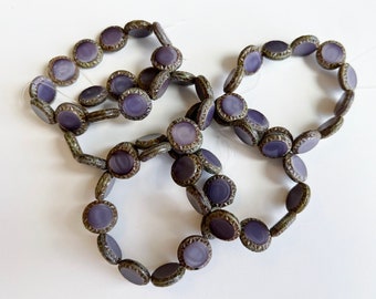 Mayan Sun, 12mm, Purple Silk with Picasso Finish, Table Cut Czech Glass, 10 Pieces