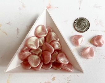 Rose Petals, 14x13mm, Sueded Olive Milky Pink, 25 Beads Per Strand, Great Beads For Beaded Kumihimo Designs