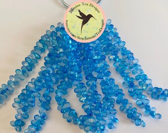 4x6mm Teardrop Beads, Etched Light Aqua Celestial Teardrops, Teardrop Beads, 50 Beads Per Strand