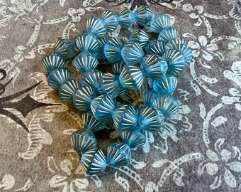 11mm Tribal Bicone, Sky Blue with a Gold Wash, 15 Beads Per Strand, Czech Pressed Glass Beads