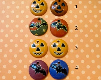 Halloween Pumpkins and Bats, A Selection of Jack-O'-Lantern or Bats in Sets of Two Each, 23mm Domed  Beads, Select by Number