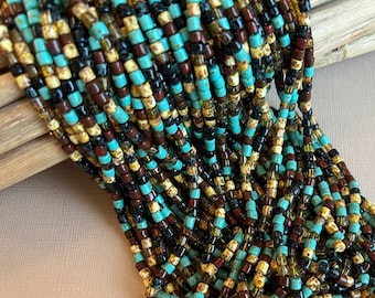 Size 6 or 4mm Aged Prosaic Picasso Mix, Czech Tube Beads, Wampum 4mm Tube Beads, Tribal Beads, Bugle Beads