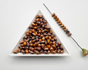 Etched Czech Glass Teardrop Beads: Jet Sunset, Side Drilled (50 Loose Beads)