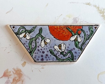 Spring Snowdrops by Damyanah Studio, Stoneware Trapezoid Pendant, Hand Crafted in Bulgaria