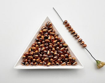 Jet Sunset Czech Glass Teardrop Beads 4x6mm - 50 Loose Side Drilled Beads