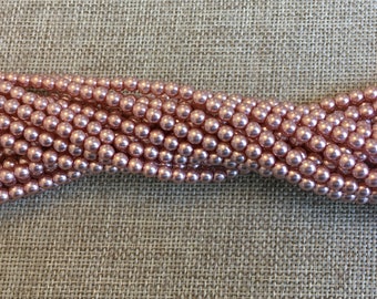 Antique Pink 4mm Alabaster Glass Pearls, 120 Pearls Per Strand, Used in Every Day Pretty, Red
