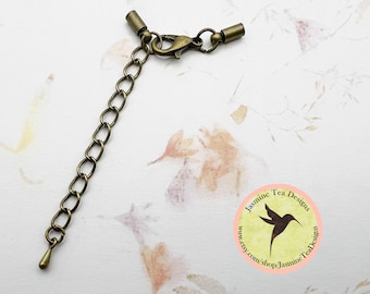3mm Antique Bronze Plated Lobster Clasp With 2" Extender And Tip Dangle, End Caps, Clasp Set, 3mm Outside, 2.5mm Inside Diameter