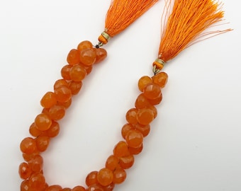 Carnelian Faceted Onion Stones, 8 Inch Strand, 54 Stone Strand, Top Drilled
