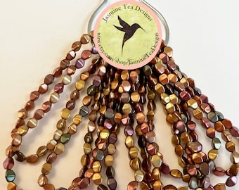Pinch Beads, Metallic Mix, 5x3mm Pinch Beads, 30 Pinch Beads Per Strand