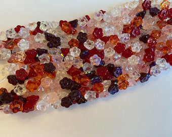 Strawberry Fields Mix, Bell Flowers, 7mm, 100 Flowers Per Strand, Transparent Summer Reds And More