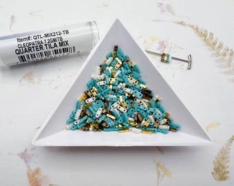 Quarter Tila Mix, Cleopatra, Miyuki Quarter Tils Size in a Tube, 7.2 GM, Includes 4 Different Colors of Quarter Tila Beads