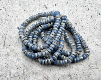 Heishi Beads, 3x6mm, Czech Glass, Thistle with Etched and Gold Luster Finishes, 50 Beads Per Strand, Flat Round Heishi Beads