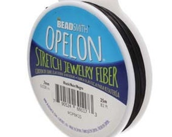 Black Opelon Stretch Jewelry Fiber, 25 Meter Spool, 82ft Rolls