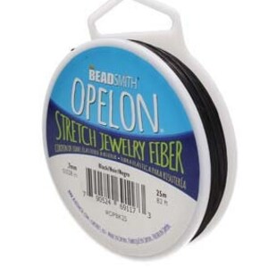 Black Opelon Stretch Jewelry Fiber, 25 Meter Spool, 82ft Rolls