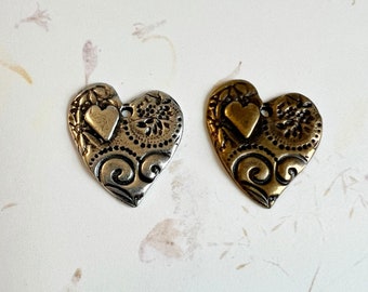 Heart Pendants, Amor Pendants by Tierra Cast, Hearts in Antique Pewter or Oxidized Brass