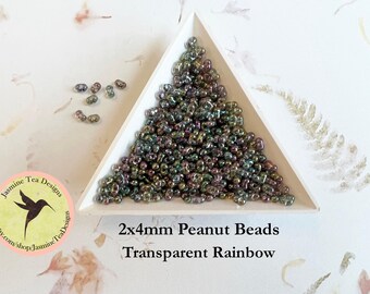 Transparent Rainbow, Luster Peanut Beads, 2x4mm Peanut Beads, Matsuno Peanut Beads, 32 grams, 6 Inch Tubes, Luster Finish