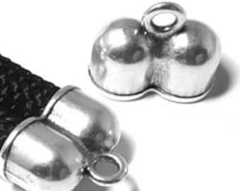 Antique Silver Double End Cap, Over All Dimensions 25X20X13MM, With An Inner Diameter Of 10.2MM For Each Opening, Set of 2