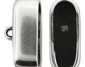 Antique Silver Large Oval Cord Ends, Set Of Two, Measures 17X34MM Over All Length and Width, An Inside Diameter of 10X30MM