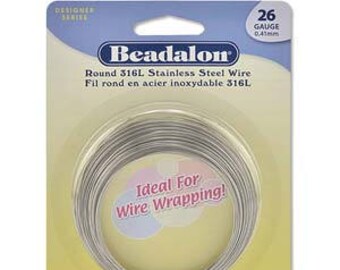 26 Gauge Beadalon 316L Stainless Steel Wrapping Wire, Round, 3/4 Hard